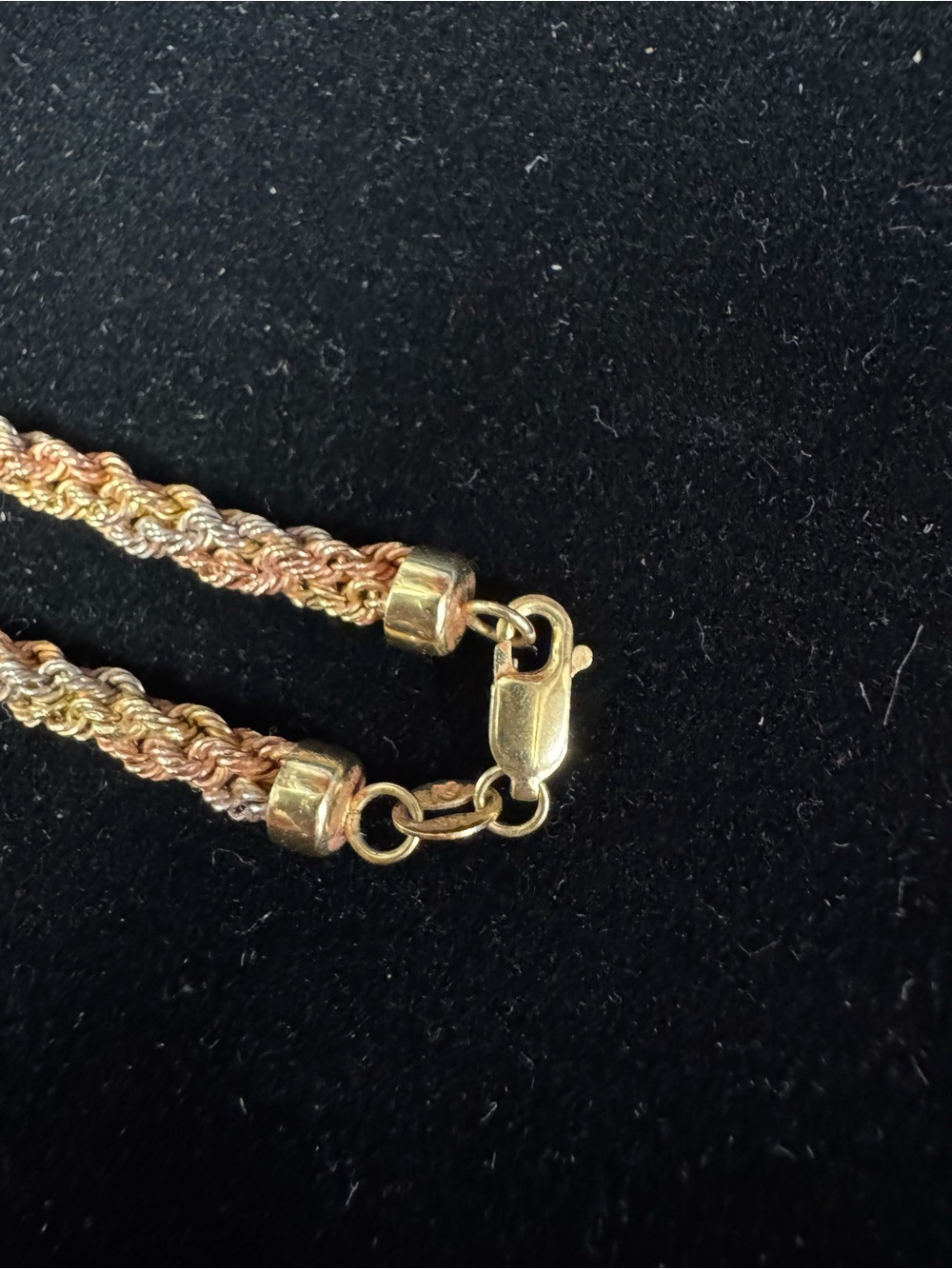 4mm Tri-Tone White, Yellow, and Rose Gold Twisted Rope Necklace - Picture 5 of 10